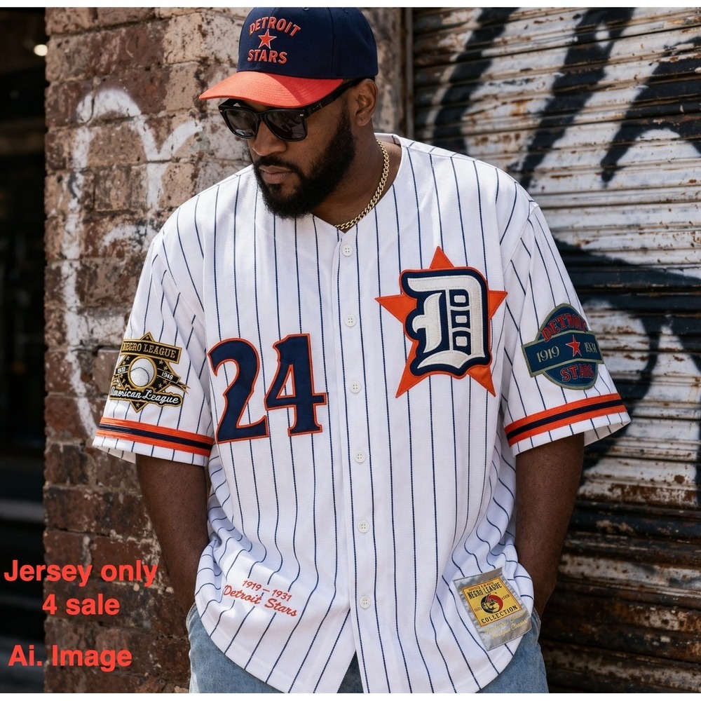 Headgear Classics Detroit Stars Negro League Baseball Jersey 24‎ Mens 2XL White